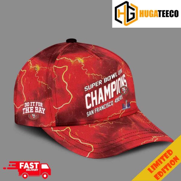 San Francisco 49ers Super Bowl LVIII Champions NFL Logo For Fans Do It For The Bay Red Thunder All Over Print Classic Cap Hat Snapback Merchandise