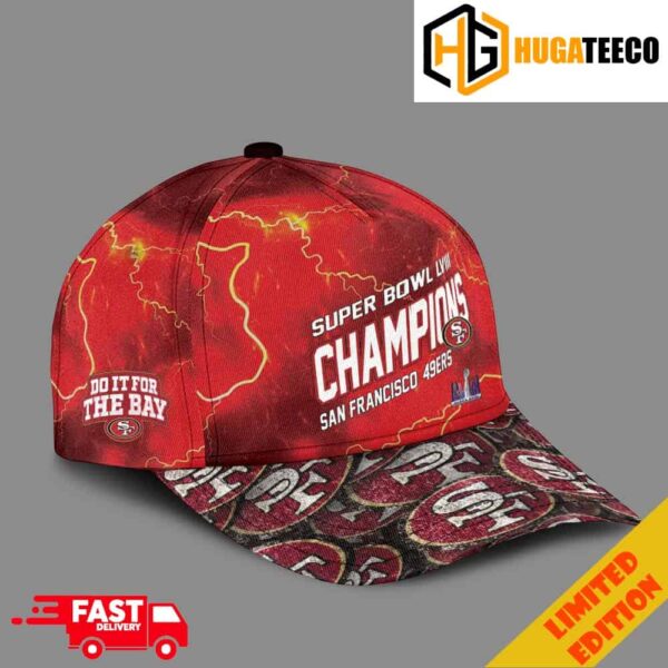 San Francisco 49ers Super Bowl LVIII Champions NFL Logo For Fans Do It For The Bay Red Thunder Vintage Logo Pattern 3D Classic Cap Hat Snapback Merchandise