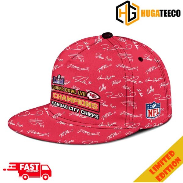 Super Bowl LVIII Kansas City Chiefs All Over Print Team Member Signatures Champions Merchandise Hat-Cap Snapback
