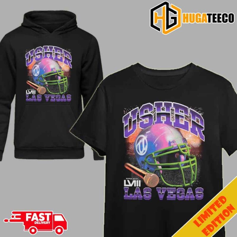 Usher Super Bowl LVIII 2023-2024 Las Vegas Collection Mitchell And Ness Event Night Fan Gifts T-Shirt Hoodie