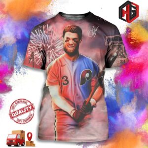 3 Weeks Until Opening Day Fanatics Exclusive X Bryce Harper Painted By Spector Art 3D T-Shirt