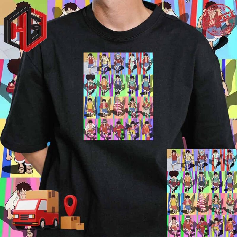 All Of Luffy Outfits In One Piece T-Shirt