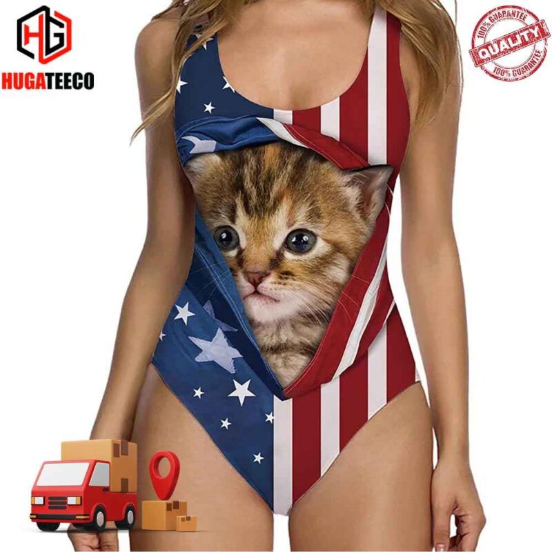 American Flag Cat Funny Swimsuit Bikini Summer Collections 2024