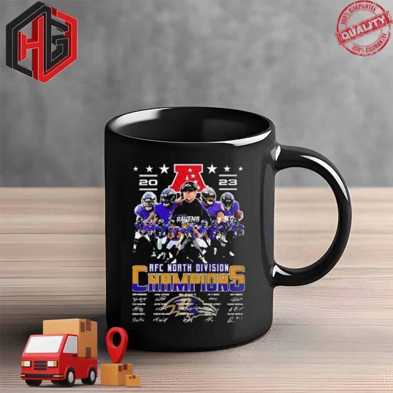 Baltimore Ravens 2023 AFC North Division Champions Sigantures Merchandise Ceramic Mug