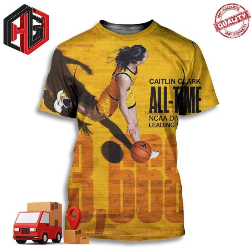 Caitlin Clark Number 22  Is The All-Time Leading Scorer In NCAA Division I History 3D T-Shirt