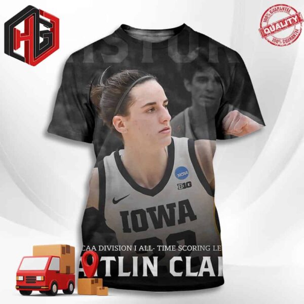 Caitlin Clark Of Iowa Women’s Basketball Is The NCAA DI All-time Leading Scorer Surpassing A 54-Year Mark Set By The Legendary Pete Maravich Of LSU Basketball 3D T-Shirt