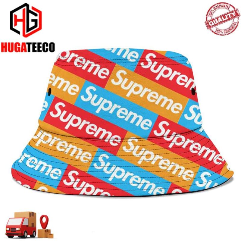 Colorful Supreme Red X Blue X Yellow Summer Headwear Bucket Hat Cap For Family