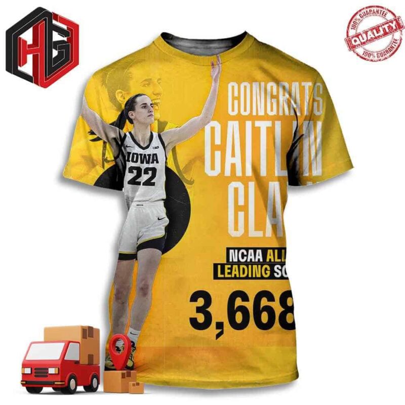 Congrats Caitlin Clark 22 NCAA All-time Leading Scorer 3668 Points 3D T-Shirt
