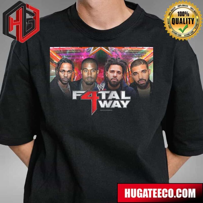Drake X Kanye West X Kendrick Lamar X J Cole Fatal 4-Way Match WWE Style T-Shirt Drake X Kanye West X Kendrick Lamar X J Cole Fatal 4-Way Match WWE Style T-Shirt