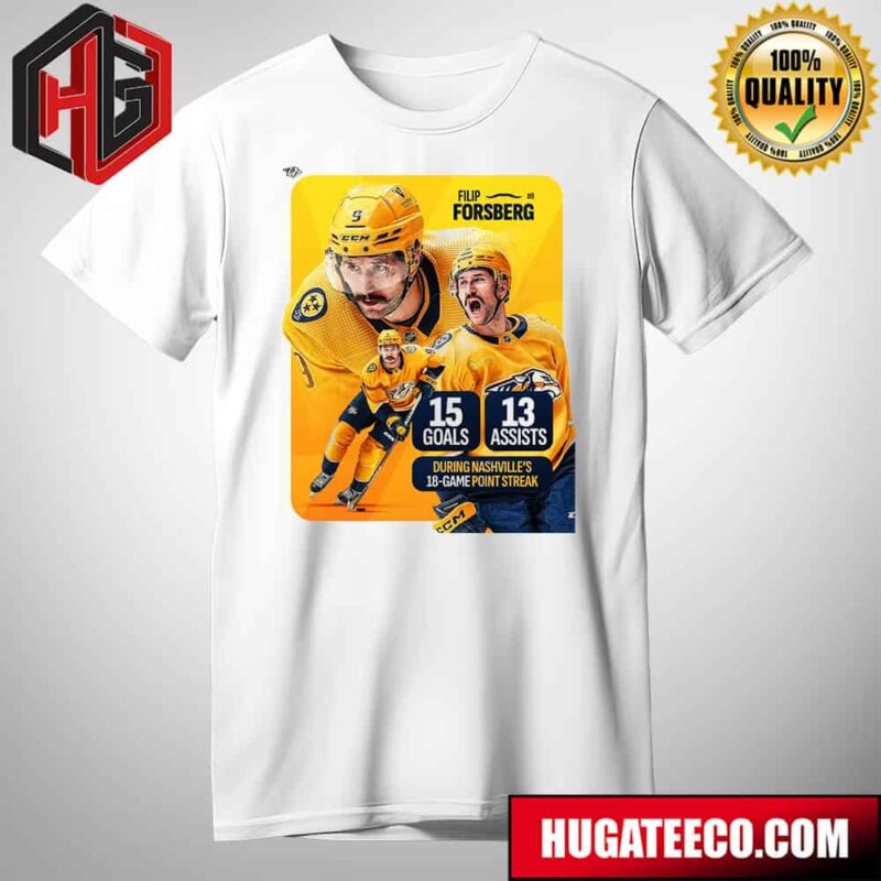 Filip Forsberg Number 9 During Nashville’s 18 Game Point Streak NHL T-Shirt