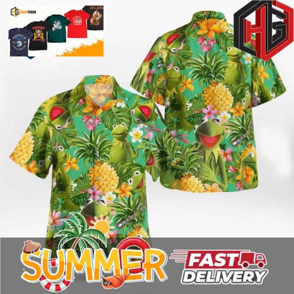Hot Kermit The Frog Muppets Pineapple Short Sleeve Summer Hawaiian Shirt And Beach Short