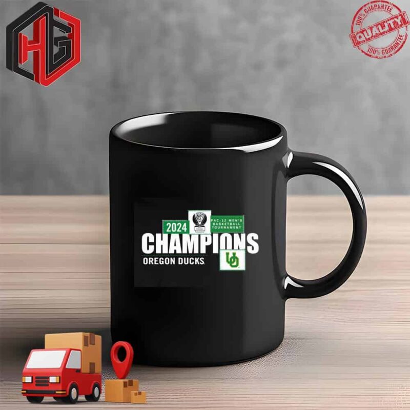 Men’s Blue 84 Black Oregon Ducks 2024 Pac-12 Men’s Basketball Conference Tournament Champions Locker Room T-Shirt Ceramic Mug