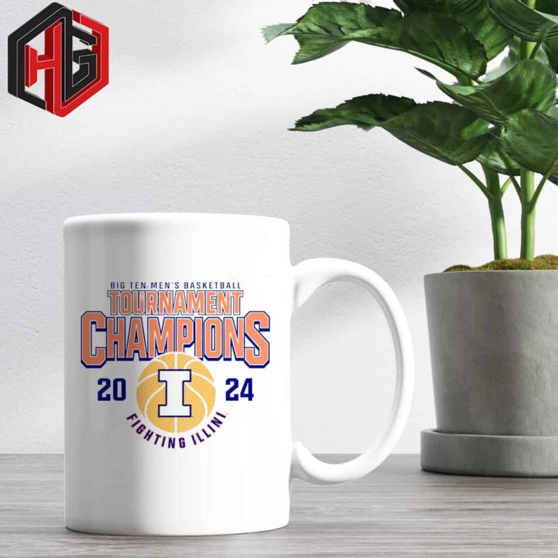 Men’s Fanatics Branded Heather Gray Illinois Fighting Illini 2024 Big Ten Men’s Basketball Conference Tournament Champions T-Shirt Ceramic Mug