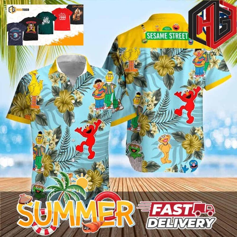 Muppets Ernie Elmo Cartoon Tv Series Movie Summer Hawaiian Shirt And Beach Short