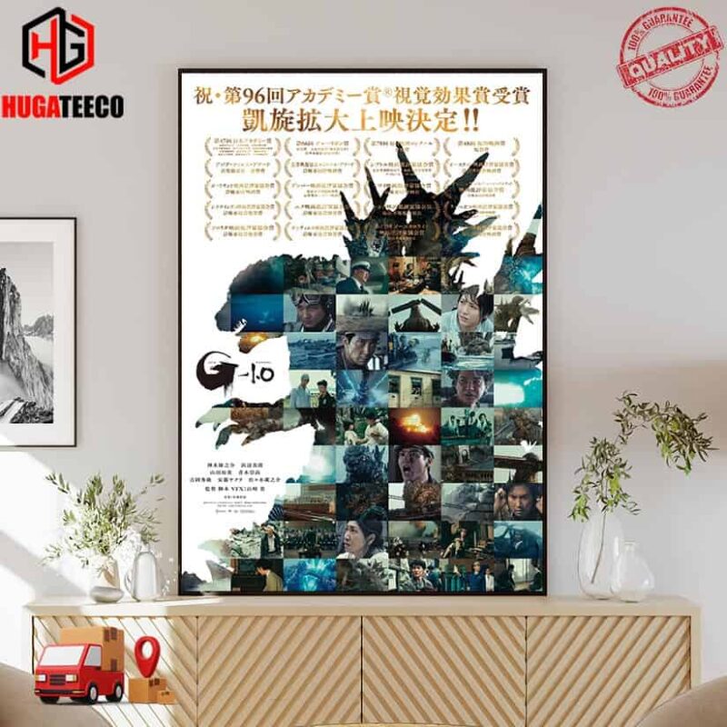 Poster For Godzilla Minus One Celebrating All Of The Film’s Ward Wins And The First Godzilla Film To Win An Oscar Poster Canvas