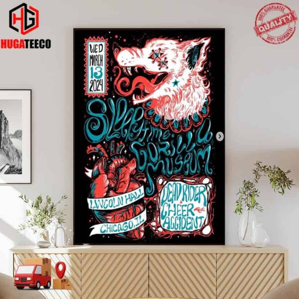 Poster For Sleepytime Gorilla Museum In Chicago Tonight A Limited Edition Wednesday March 13 2024 Lincoln Hall Chicago IL Dead Rider Cheer Accident Poster Canvas