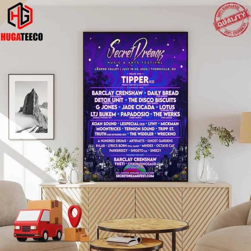 Secret Dreams Music And Art Festival Legend Valley July 18 20 2024 Thornville OH The Disco Biscuits Poster Canvas