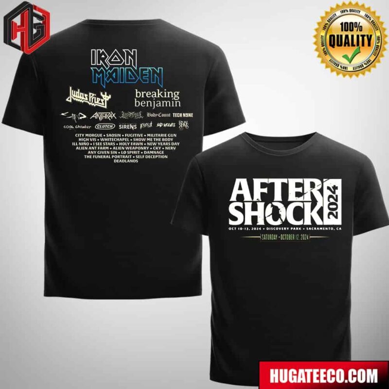 After Shock 2024 October 10-13 2024 Discovery Park Sacramento CA Iron Maiden Judas Priest Breaking Benjamin And More Two Sides Line Up Show Body Count T-Shirt