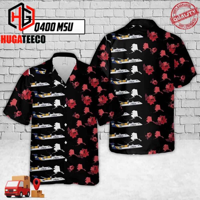 Alaska Airlines Q400 Msu With Roses Hawaiian Shirt