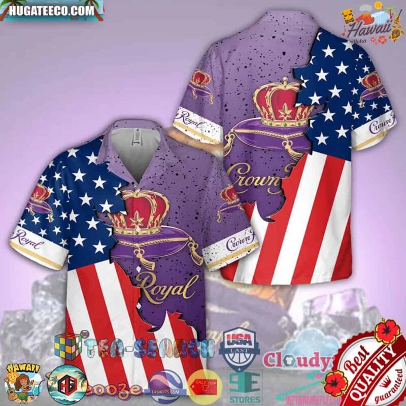American Flag Crown Royal Aloha Summer Beach Hawaiian Shirt
