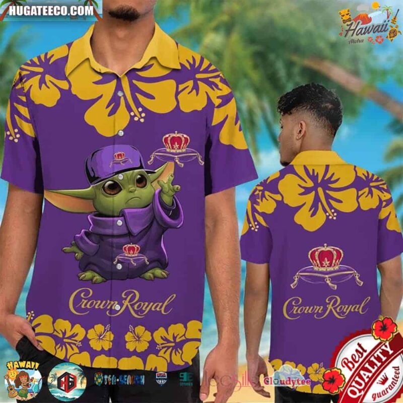Baby Yoda Crown Royal Hibiscus Hawaiian Shirt