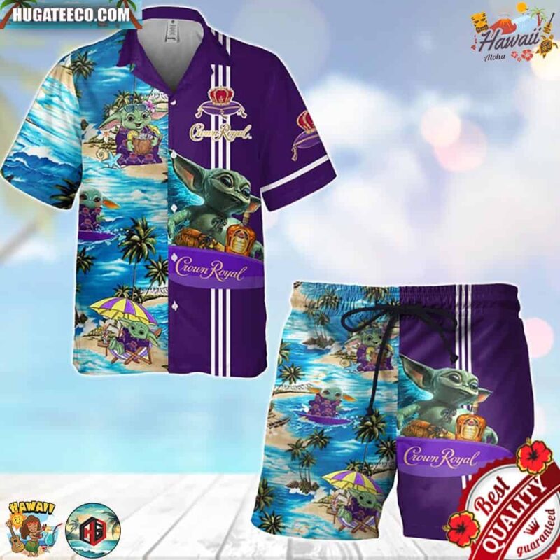 Baby Yoda Crown Royal On Beach Hawaiian Shirt And Short