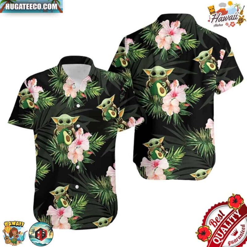 Baby Yoda Hug Avocadoes Green Leaves Hawaiian Shirt