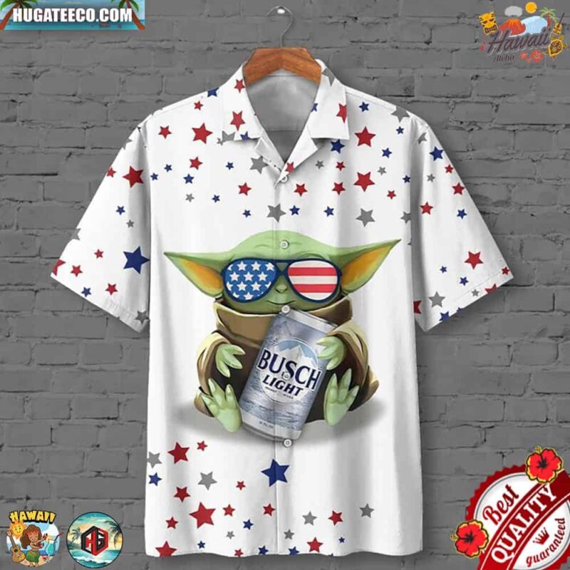 Baby Yoda Hugs Busch Light Beer Hawaiian Shirt