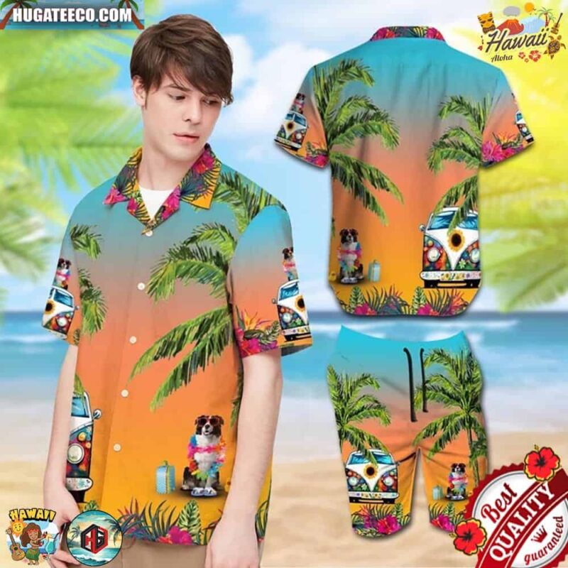 Border Collie Aloha Hawaiian Shirt And Shorts