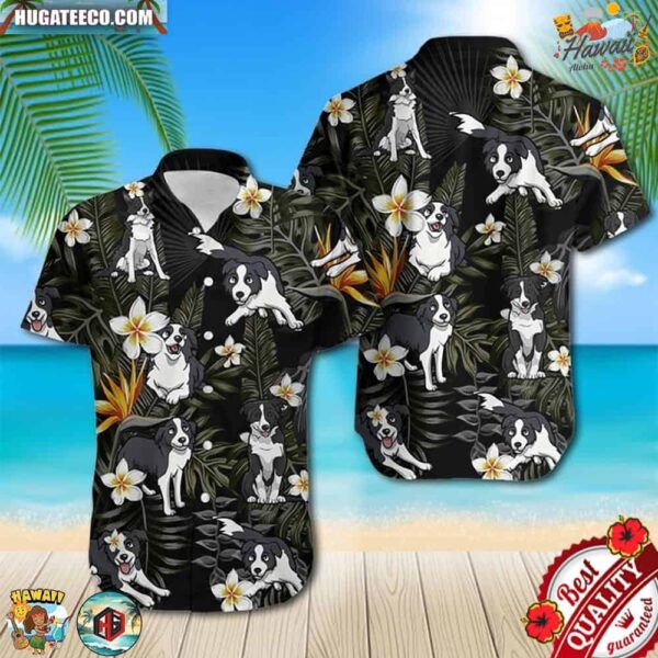 Border Collie Dog Tropical Leaves Hawaiian Shirt