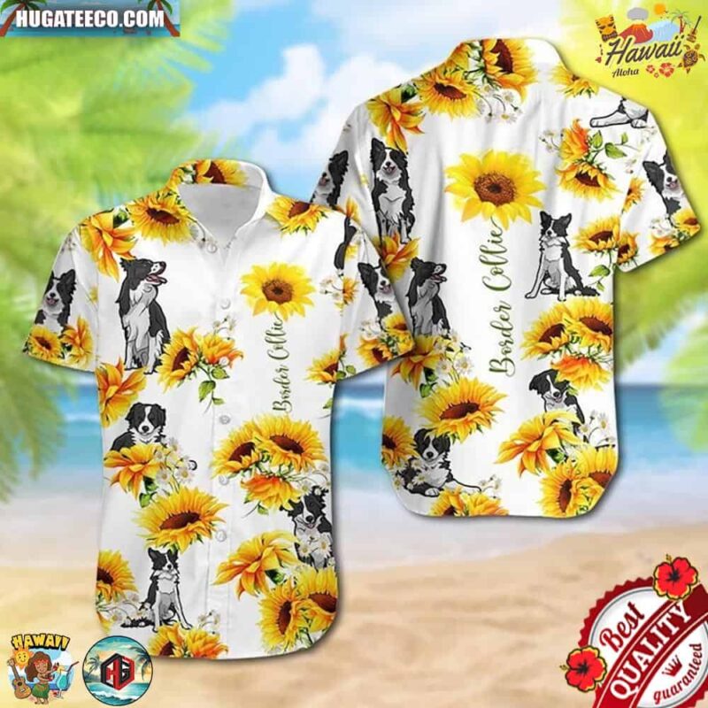 Border Collie Sunflower Hawaiian Shirt