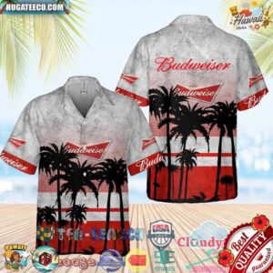 Budweiser Beer Palm Tree Aloha Summer Beach Hawaiian Shirt