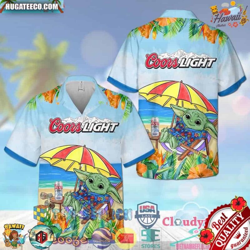 Coors Light Beer Baby Yoda Aloha Summer Beach Hawaiian Shirt
