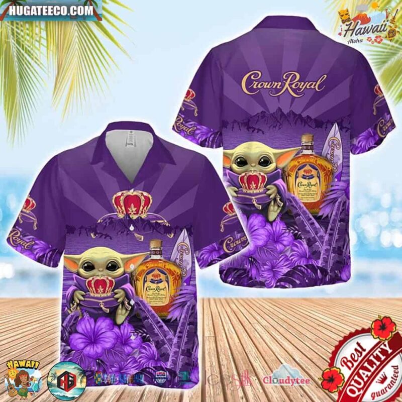 Crown Royal Baby Yoda Short Sleeve Hawaiian Shirt