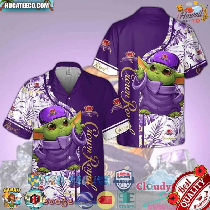 Crown Royal Baby Yoda Tropical Aloha Summer Beach Hawaiian Shirt
