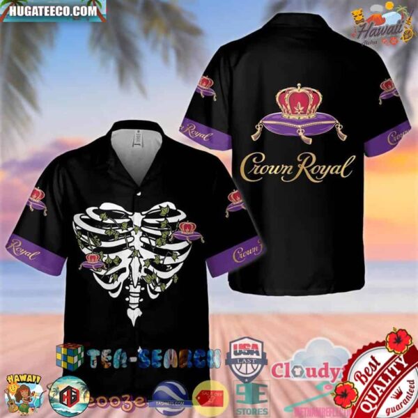 Crown Royal Chest Bone Aloha Summer Beach Hawaiian Shirt