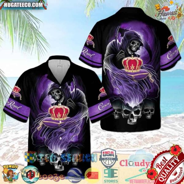 Crown Royal Death Skull Aloha Summer Beach Hawaiian Shirt