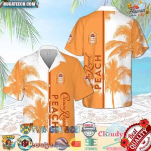 Crown Royal Peach Palm Tree Aloha Summer Beach Hawaiian Shirt