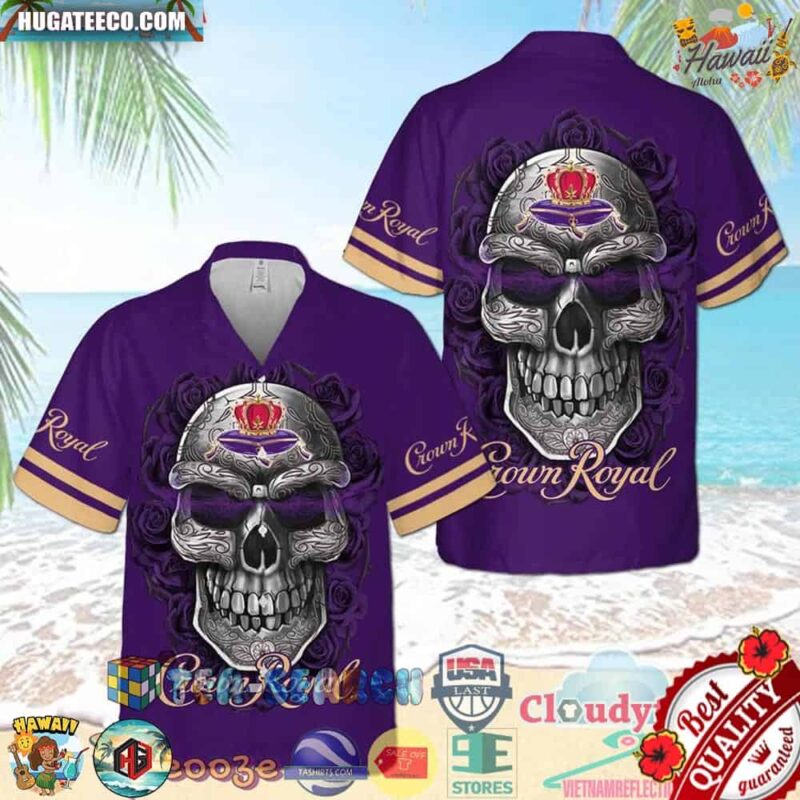 Crown Royal Skull Rose Aloha Summer Beach Hawaiian Shirt