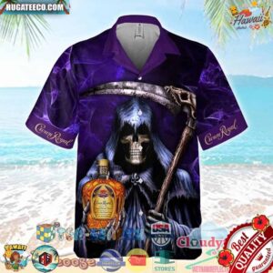 Death Holding Crown Royal Aloha Summer Beach Hawaiian Shirt