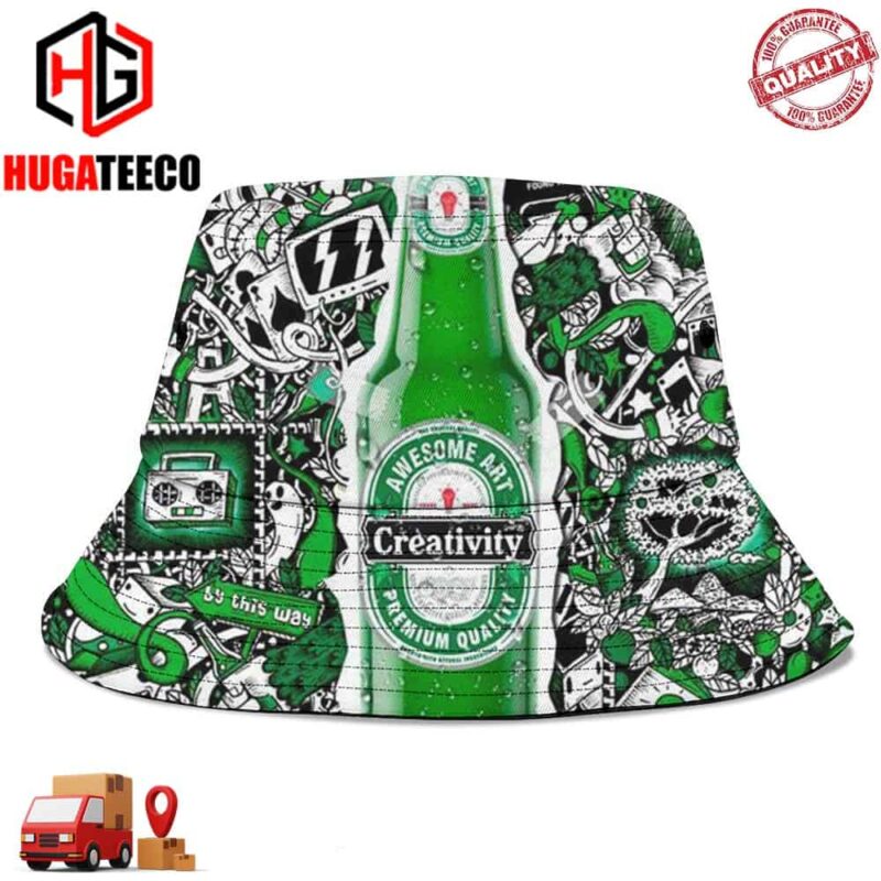 Green Instinct Heineken Beer Bottle Summer Headwear Bucket Hat-Cap For Family