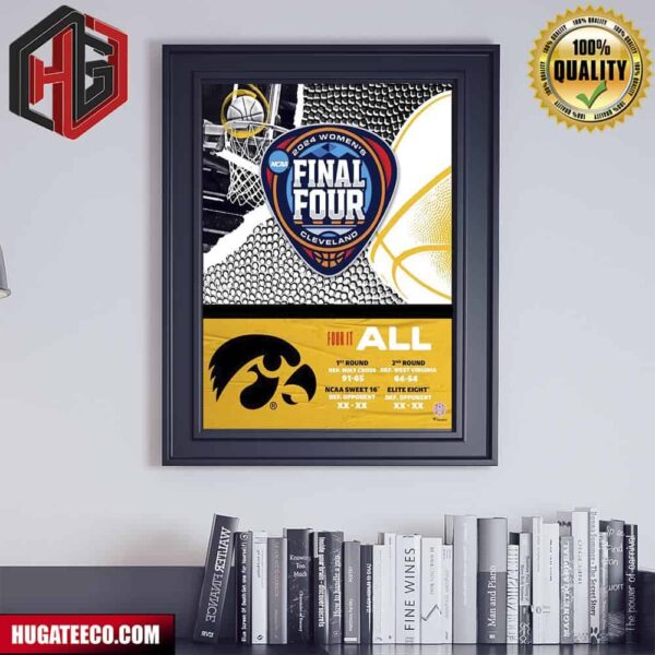 Iowa Hawkeyes Authentic 2024 NCAA Women’s Basketball Tournament March Madness Final Four Poster Canvas