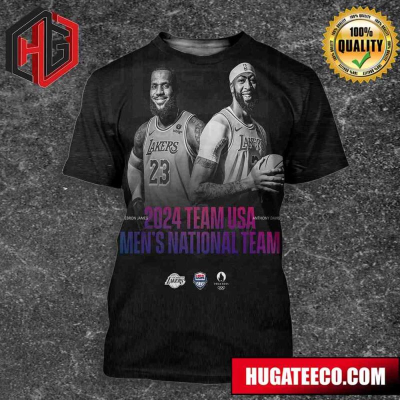 Lebron James And Anthony Davis Rep The Red White And Blue In The Olimpic Games 2024 Team USA Men’s Basketball National Team All Over Print Shirt