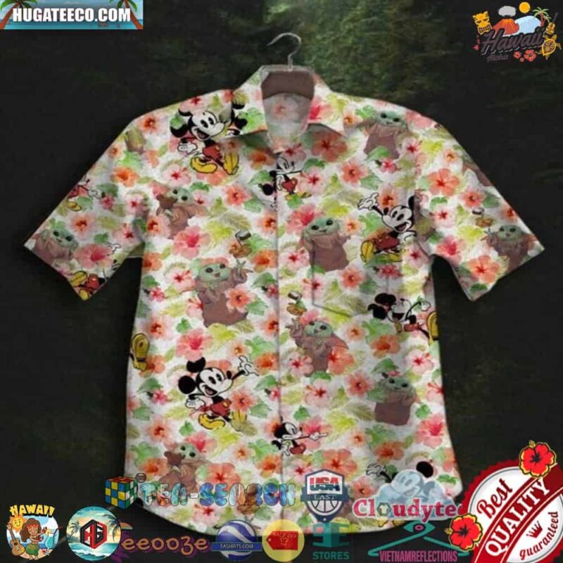 Mickey Mouse Baby Yoda Flowers Hawaiian Shirt