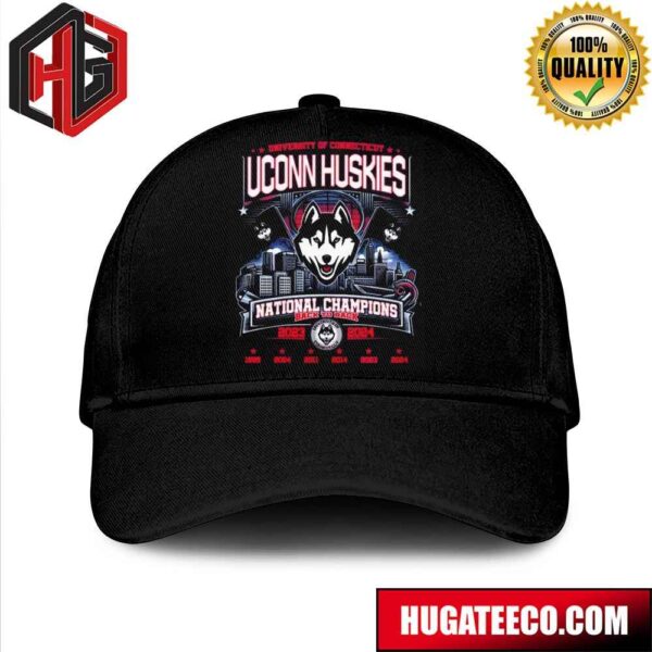 Official University Of Connecticut Uconn Huskies Skyline National Champions Back To Back 2023-2024 Hat-Cap