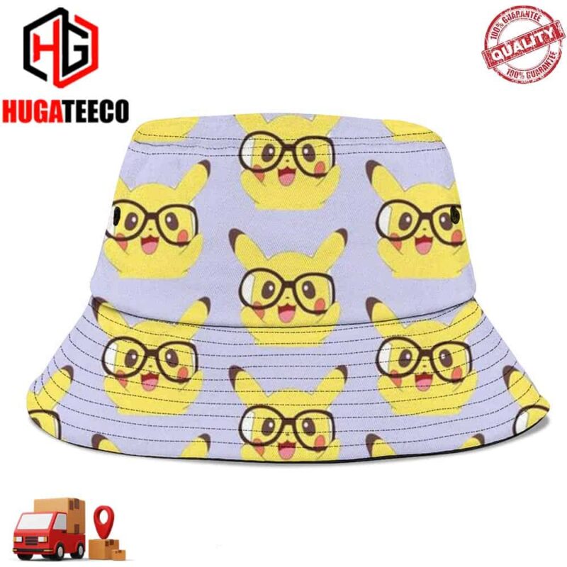 Pikachu Pokemon Wearing Glasses Pokemon Summer Headwear Bucket Hat-Cap For Family