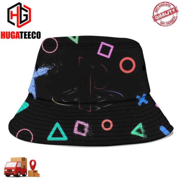 Playstation Logo Icon Neon Style Summer Headwear Bucket Hat-Cap For Family