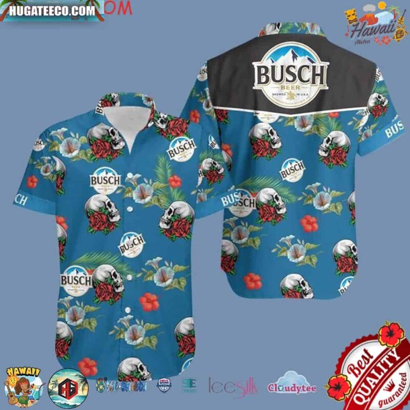 Skull Rose Busch Light Beer Hawaiian Aloha Shirts