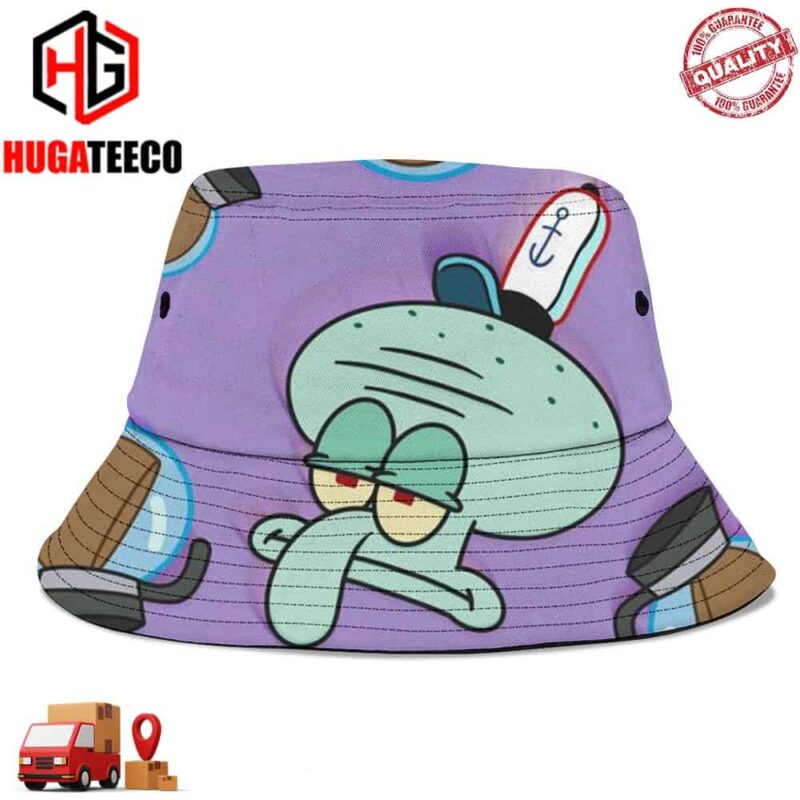 Squidward Spongebob Doubtful Emoticon Summer Headwear Bucket Hat-Cap For Family