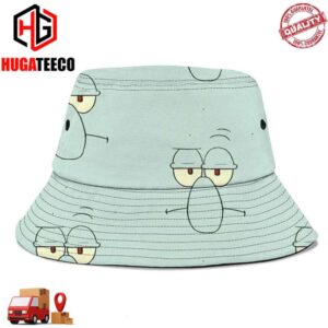 Squidward Face Funny Spongebob Pattern Summer Headwear Bucket Hat-Cap For Family